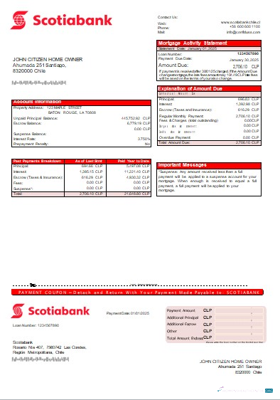Download Chile Scotiabank bank mortgage statement scr Photoshop template